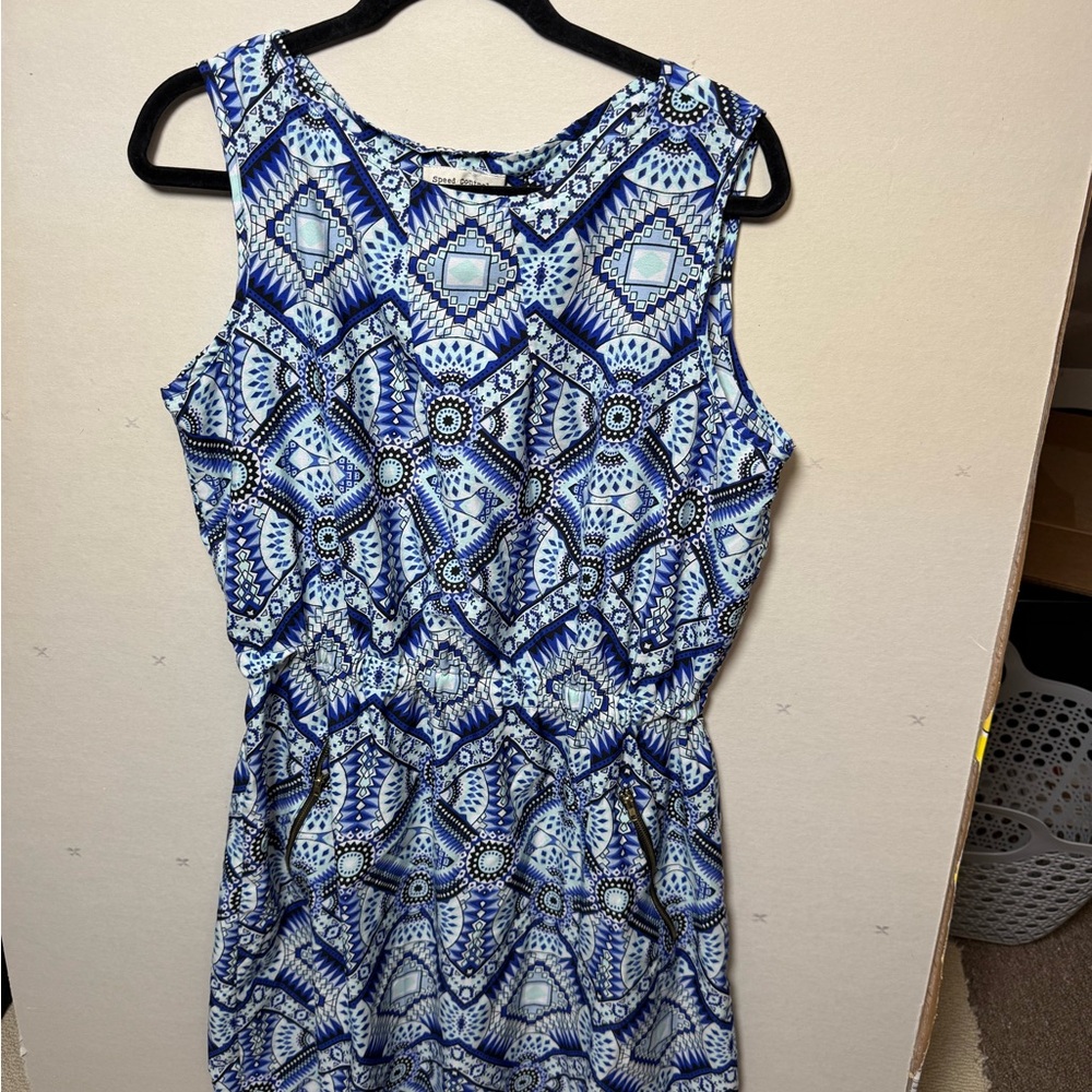 Speed Control Blue and Black Geometric Midi Dress